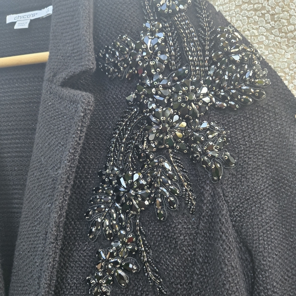 Chico's Elegant Black Embroidered Blazer - Picture 7 of 12